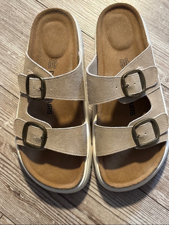 Dream Pairs Shoes - Double-Buckle Beige Suede Women’s Slide Sandals